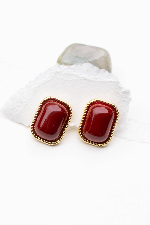 Glossy Red Stud Earrings