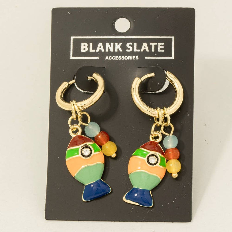 Fish And Bead Charm Hoop Earrings