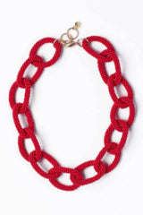 Jenna Chain Link Beaded Necklace Red