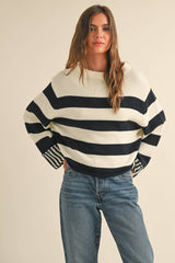 Silicy Black & White Striped Sweater Top