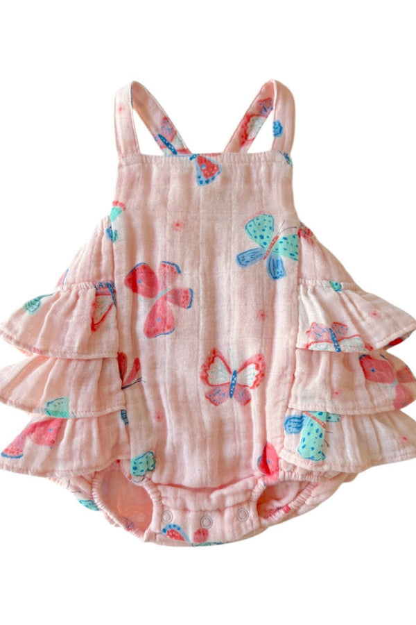 Whimsical Butterflies Muslin Ruffle Sunsuit