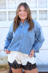 Satin Polka Dot Short With Lace Trim