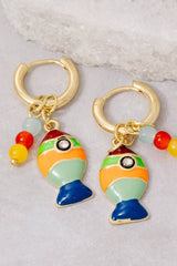 Fish And Bead Charm Hoop Earrings