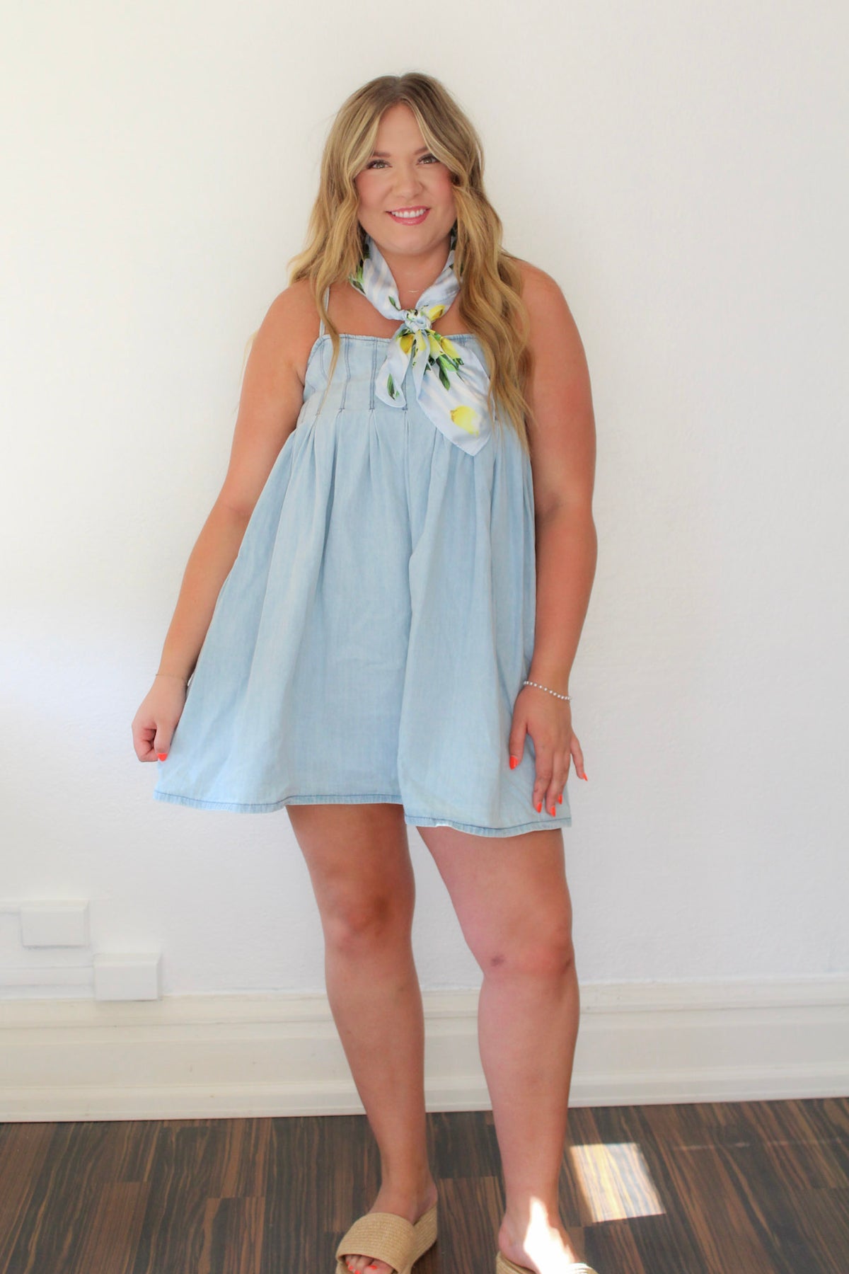 Pleated Denim Mini Dress – HEYDAY