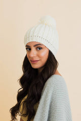 Toasty Bubble Cable Knit Pom Beanie