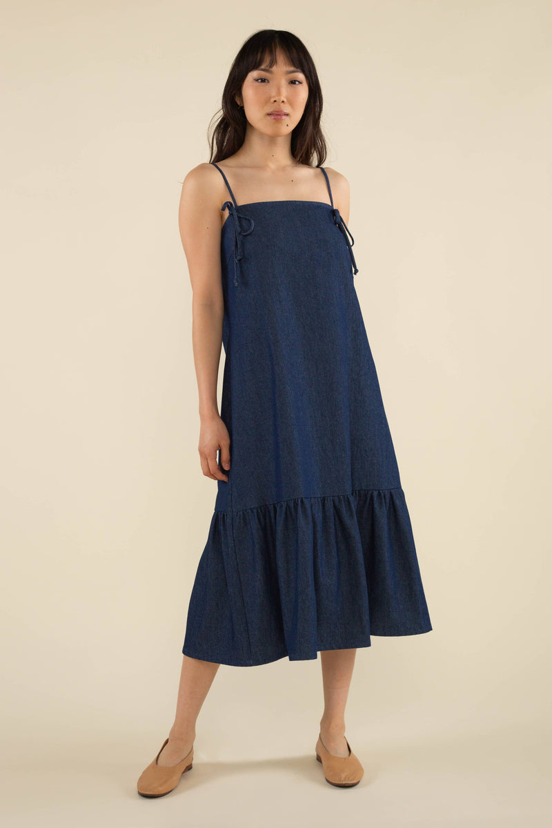 Bonnie Bow Cotton Denim Midi Dress