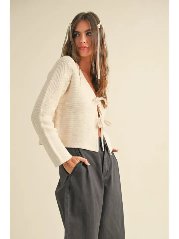 Long Sleeve Knitted Tie Front Cardigan