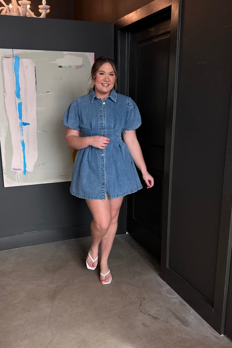 bubble sleeve denim dress Bubble Sleeve Denim Dress