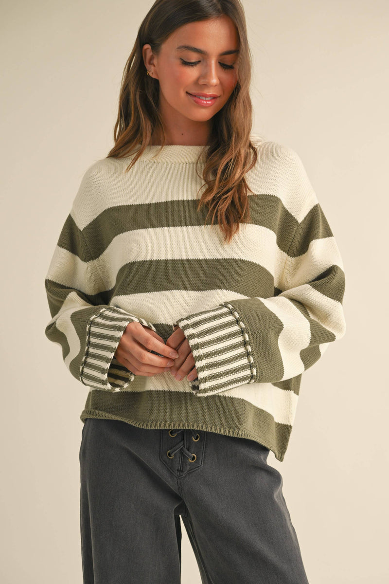 Silicy Black & White Striped Sweater Top