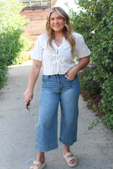Eyelet V-Neck Tie Front Top