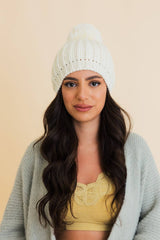 Toasty Bubble Cable Knit Pom Beanie