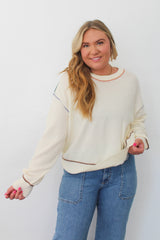 Multi Color Contrast Detail Knit Top