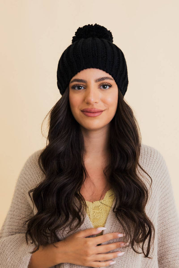 Toasty Bubble Cable Knit Pom Beanie