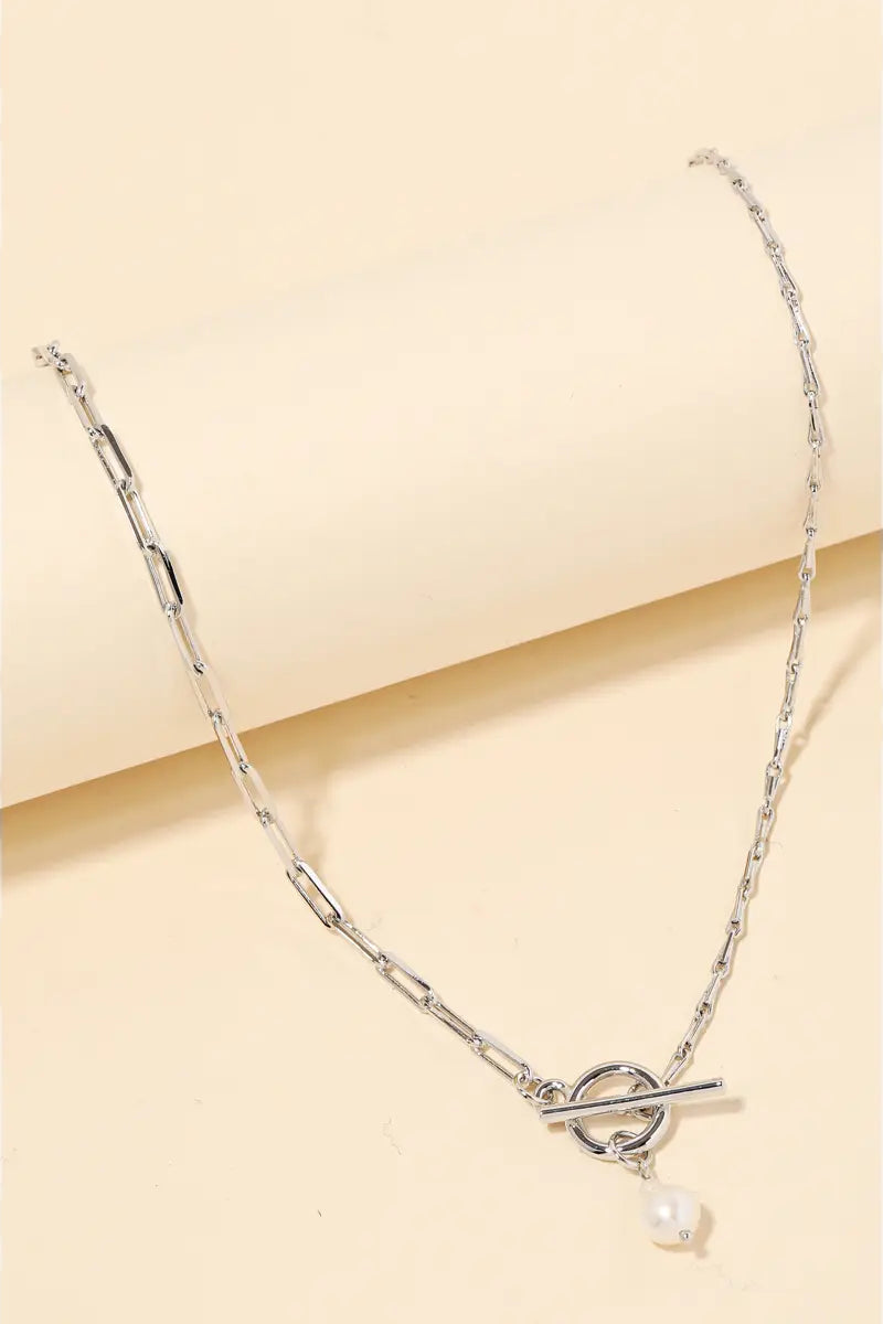 Toggle Pearl Charm Necklace