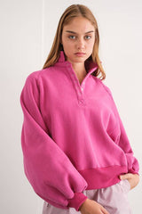 Essential Snap Button Sweater Fuchsia