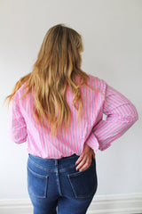 Stripe Button Up Bubble Blouse