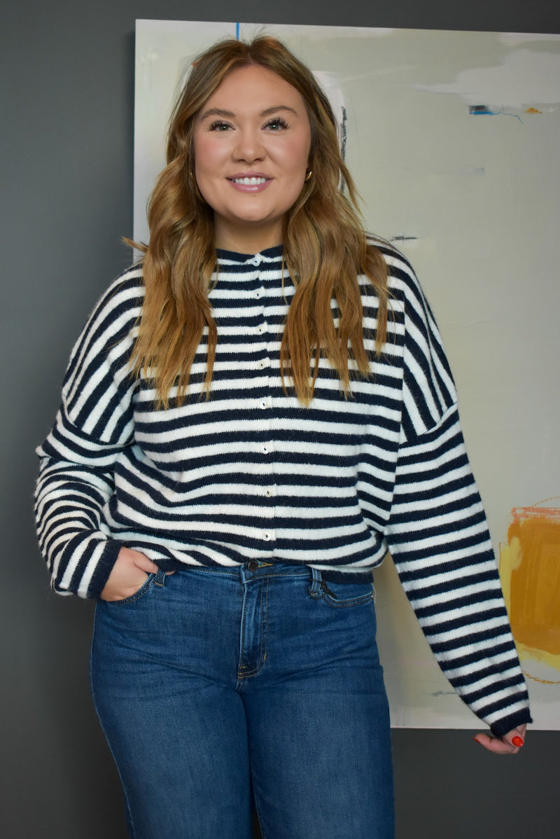 Piper Cardigan - Navy Striped