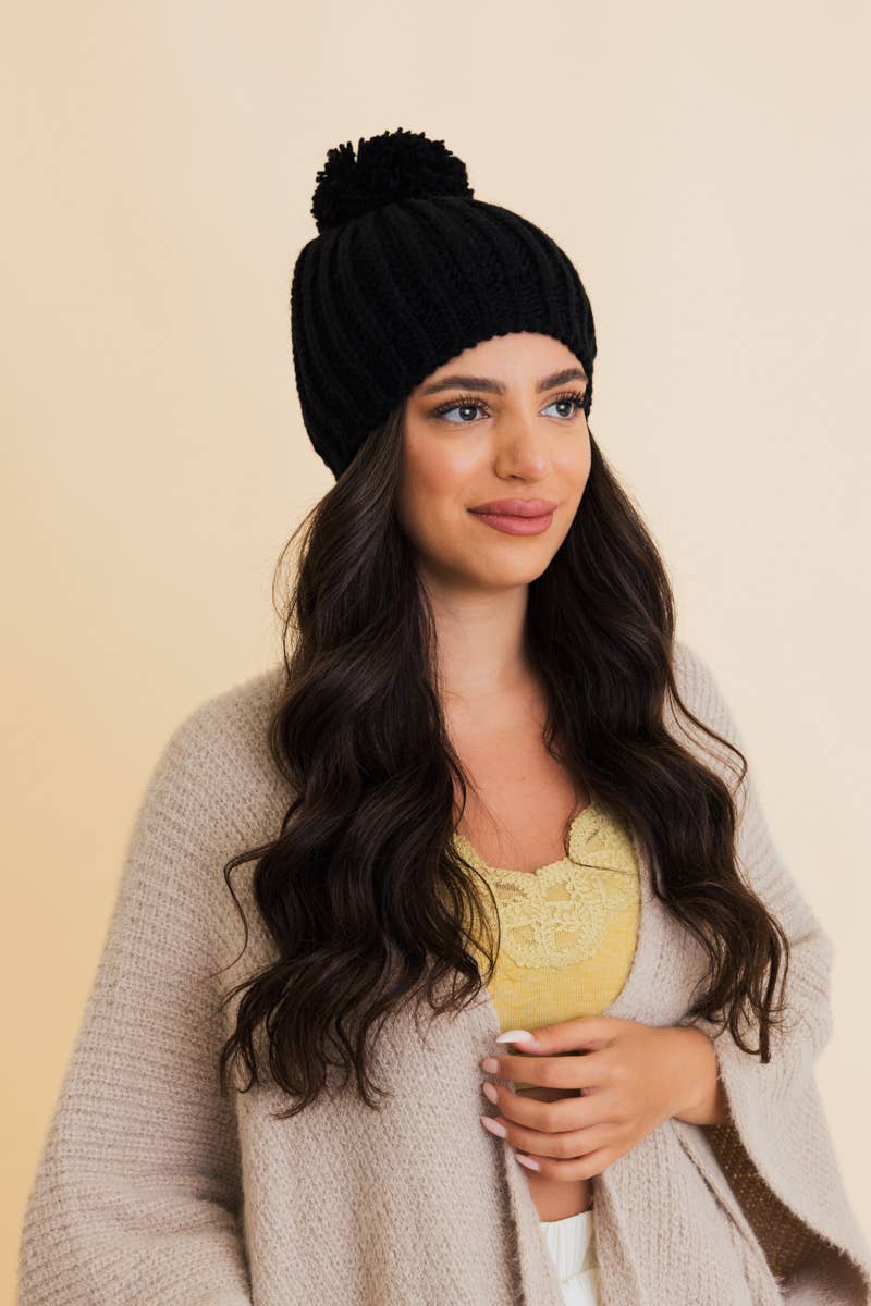 Toasty Bubble Cable Knit Pom Beanie