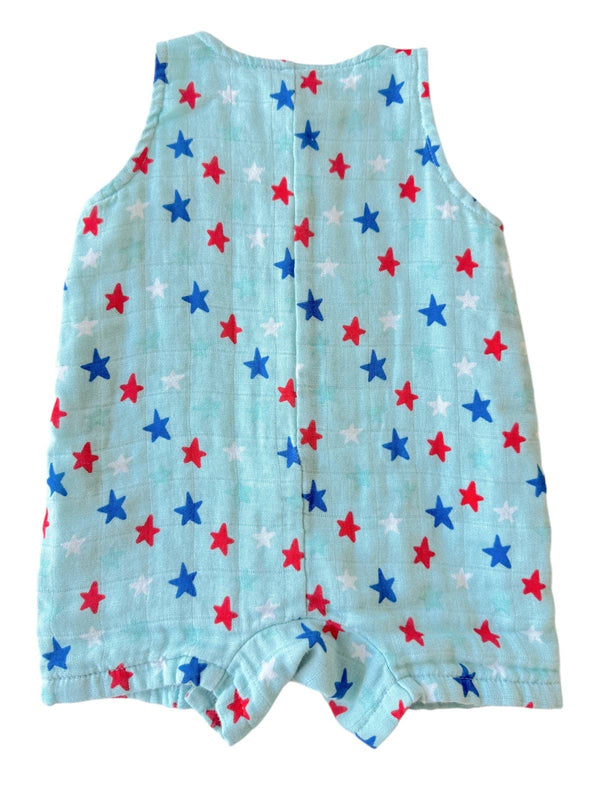 Splendid Stars Blue Muslin Shortie Romper