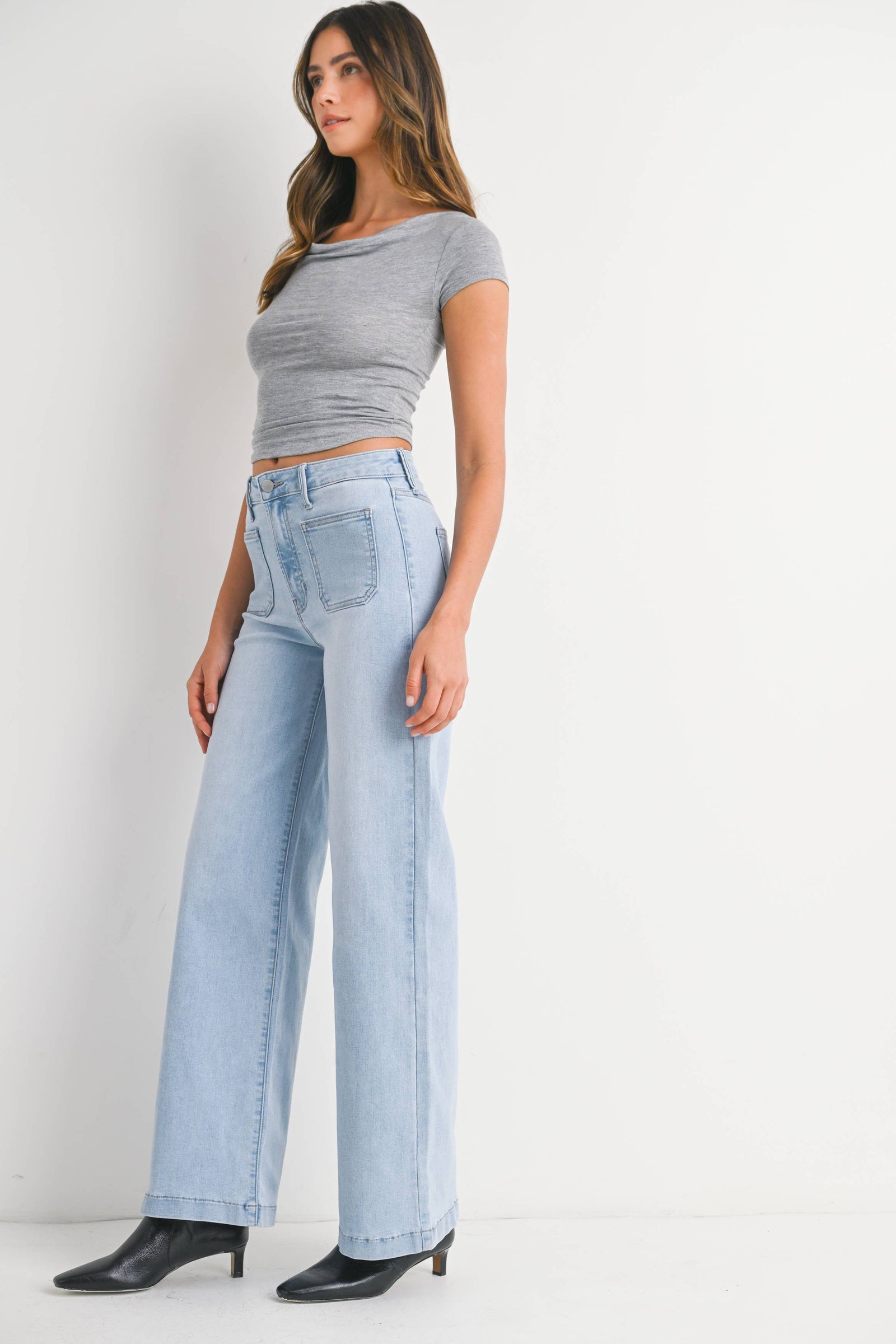 【COLOR iN ID】Pocket washed wide denim Mini Patch Pocket Wide Jeans – HEYDAY