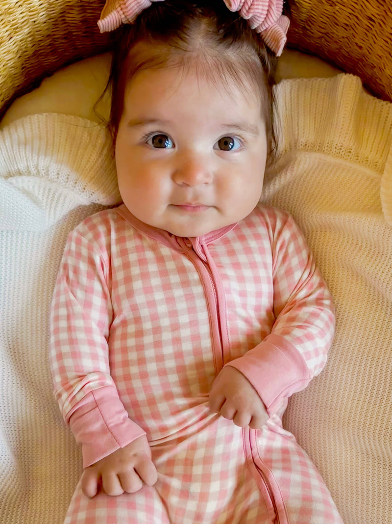 2-Way Convertible Zip Romper, Pink Gingham