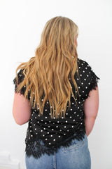 Short Sleeve Top With Asymmetrical Lace Hem
