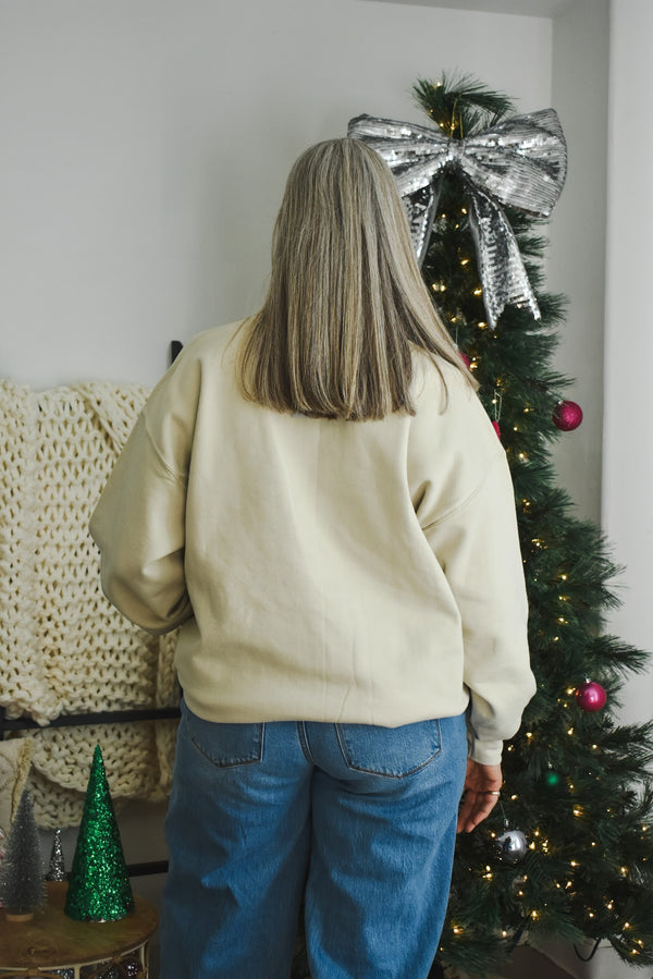 Christmas Bow & Holiday Stamps Crewneck