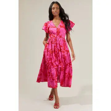 Blissa Floral Button Midi Dress