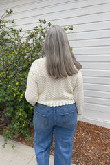 Button Front Crochet Knit Scallope Cardigan