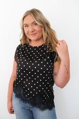 Short Sleeve Top With Asymmetrical Lace Hem