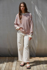 Knit Sweater Multi Color Striped Cotton Crew Neck