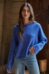 Knit Sweater Rolled Round Neck Pullover Top 2 Colors!