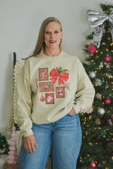 Christmas Bow & Holiday Stamps Crewneck
