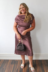 Satin Polka Dot Cowl Neck Maxi Dress
