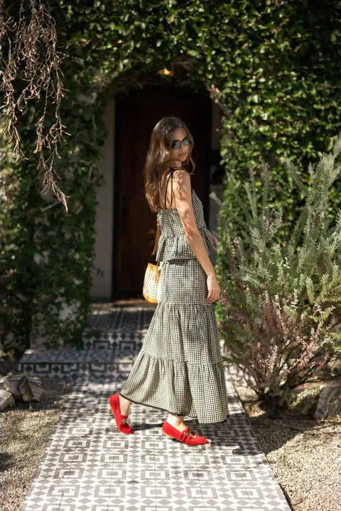 Gingham Pattern Tiered Skirt