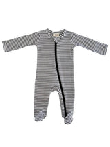 Black Stripe Ribbed Zip Footie