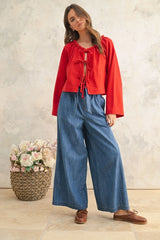Linen Blen Tie Front Cardigan