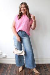 Fuzzy Button Front Sweater Vest