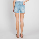 LTJ Button Fly Distressed Short Light Wash