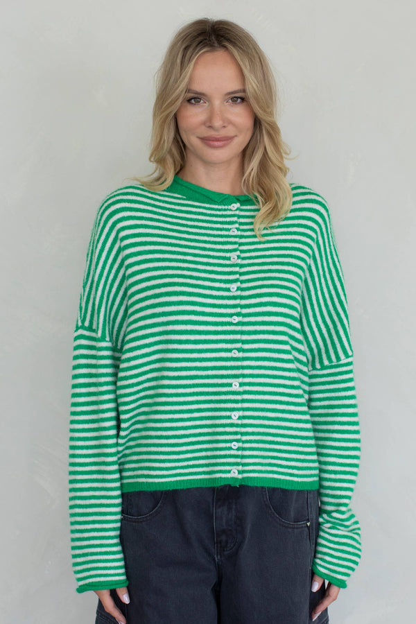 Piper Cardigan - Green Mini Striped