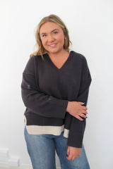 Color Combo V-Neck Sweater