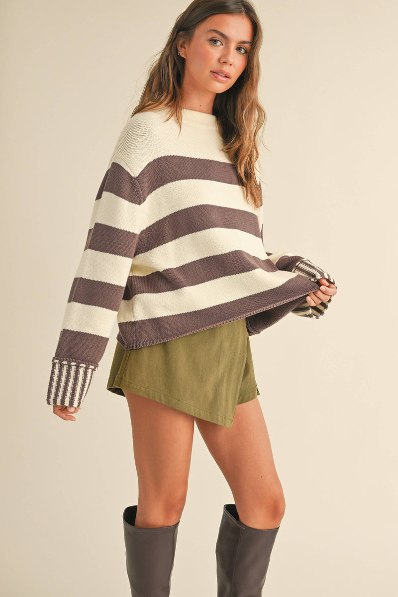 Silicy Black & White Striped Sweater Top