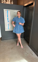 Modern Muse Denim Bubble Sleeve Dress
