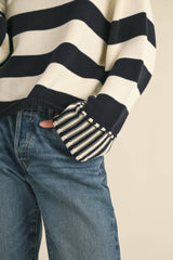 Silicy Black & White Striped Sweater Top