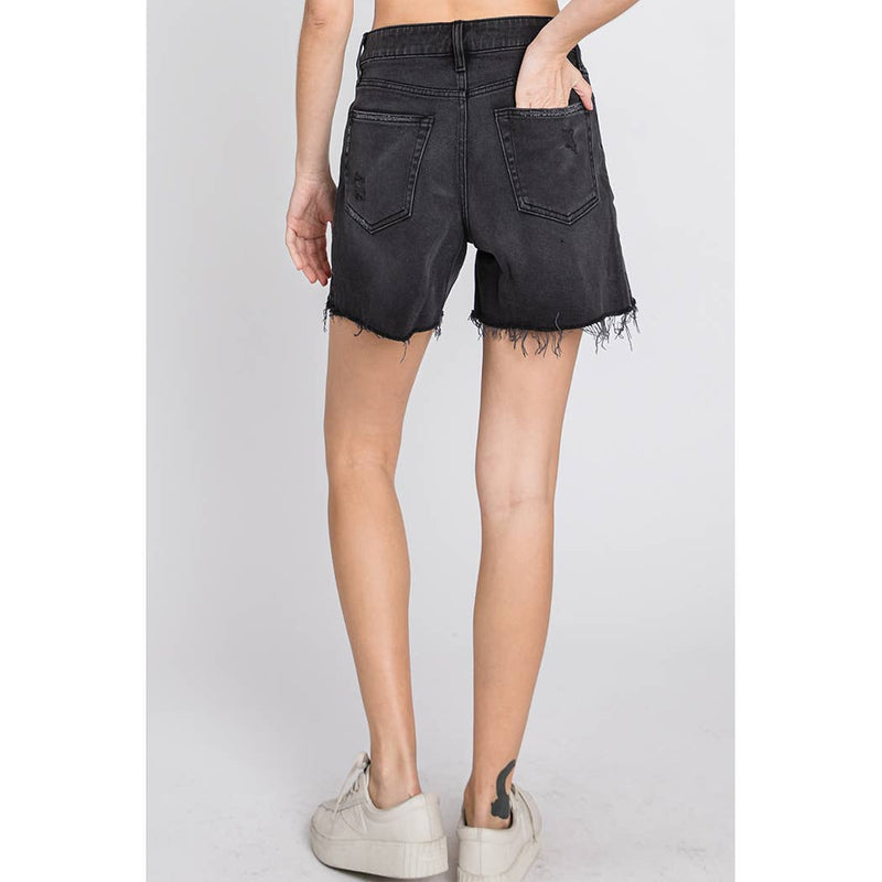 Side Slit A-line Shorts Washed Black