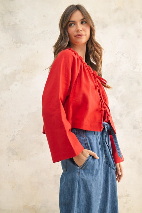 Linen Blen Tie Front Cardigan