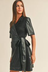 Marcie Pleather Collared Wrap Dress