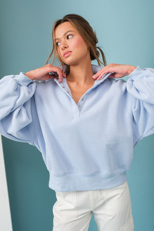 Essential Snap Button Sweater Sky Blue