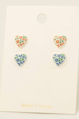 Floral Acrylic Heart Stud Earrings Set