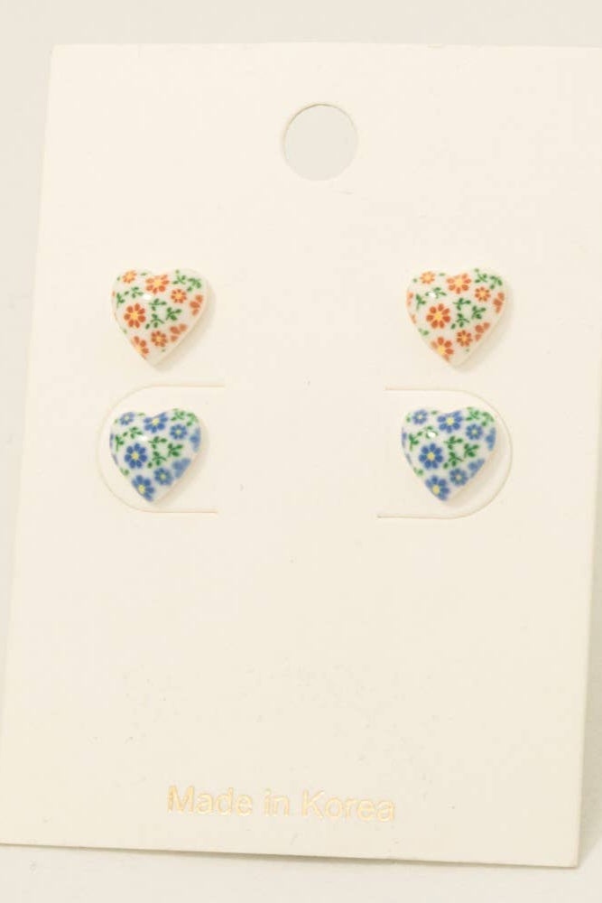 Floral Acrylic Heart Stud Earrings Set